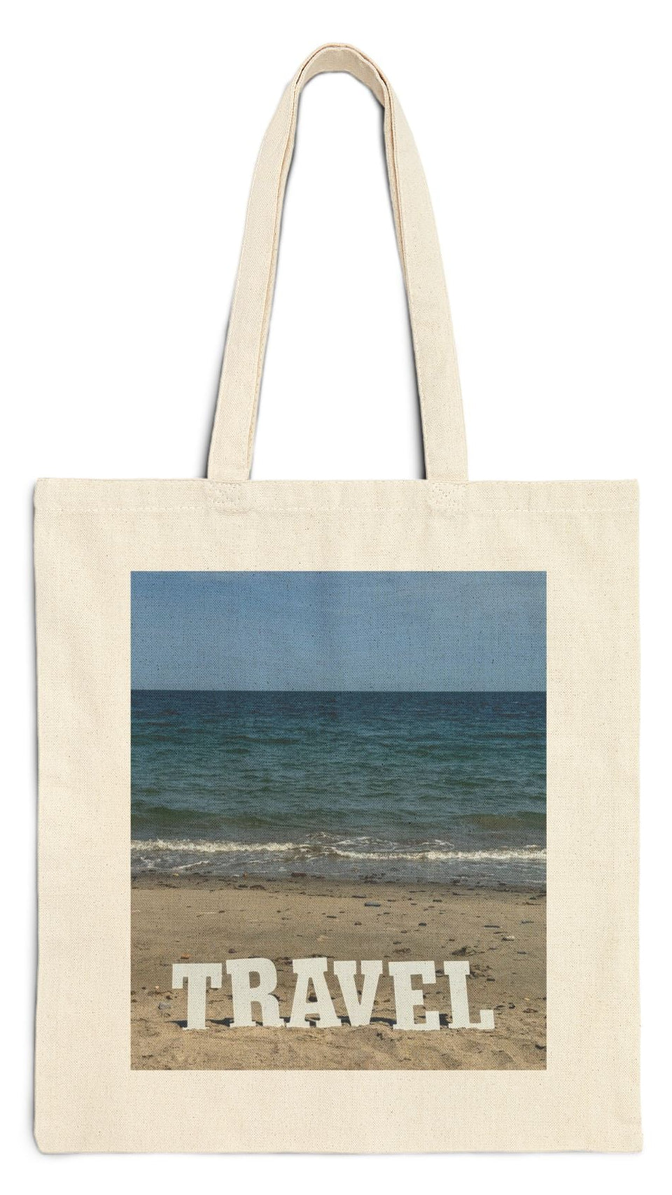 Travel Tote Bag Natural Color 15” x 16” Cotton Canvas Print on One Side. “Beach Travel Bag”