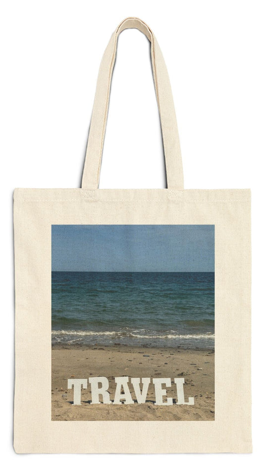 Travel Tote Bag Natural Color 15” x 16” Cotton Canvas Print on One Side. “Beach Travel Bag”