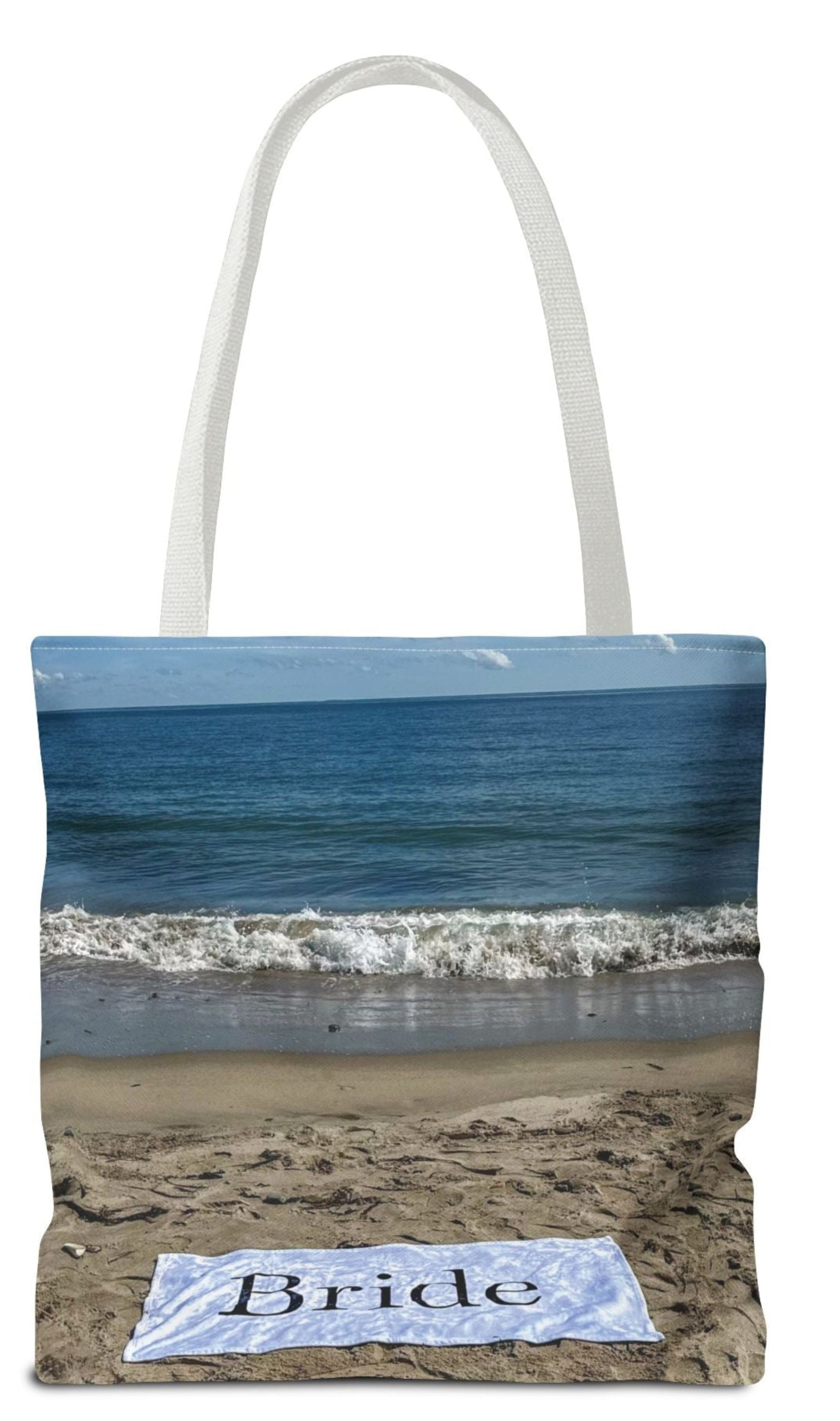 back of personalized bride tote bag beach sand bride bag 