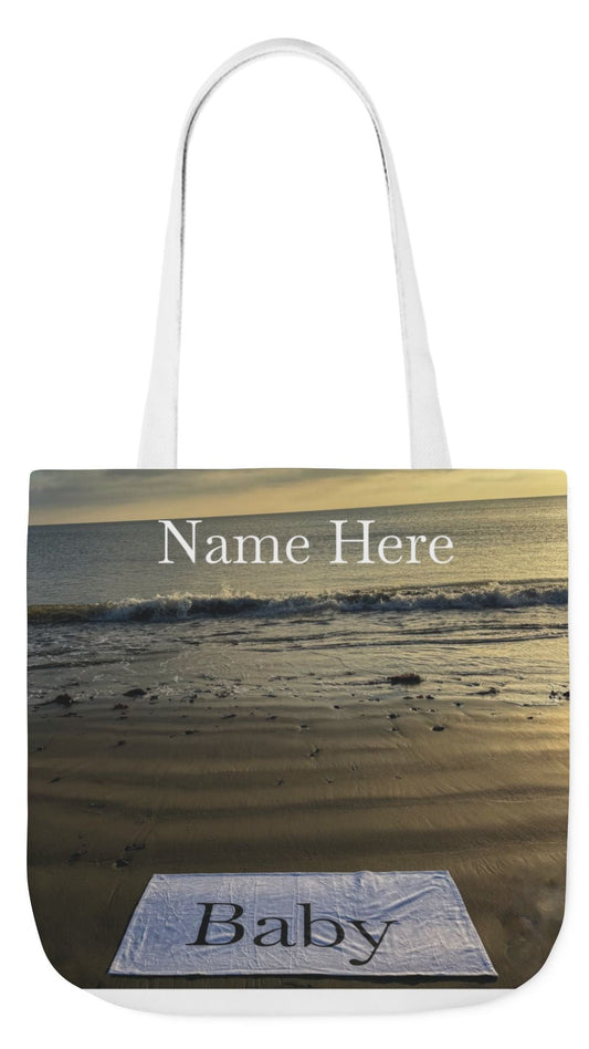 Baby Tote Bag 18" x 18" same print on each side. White, Blue or Pink Handles Option. "Daybreak Baby Tote Bag Personalized"