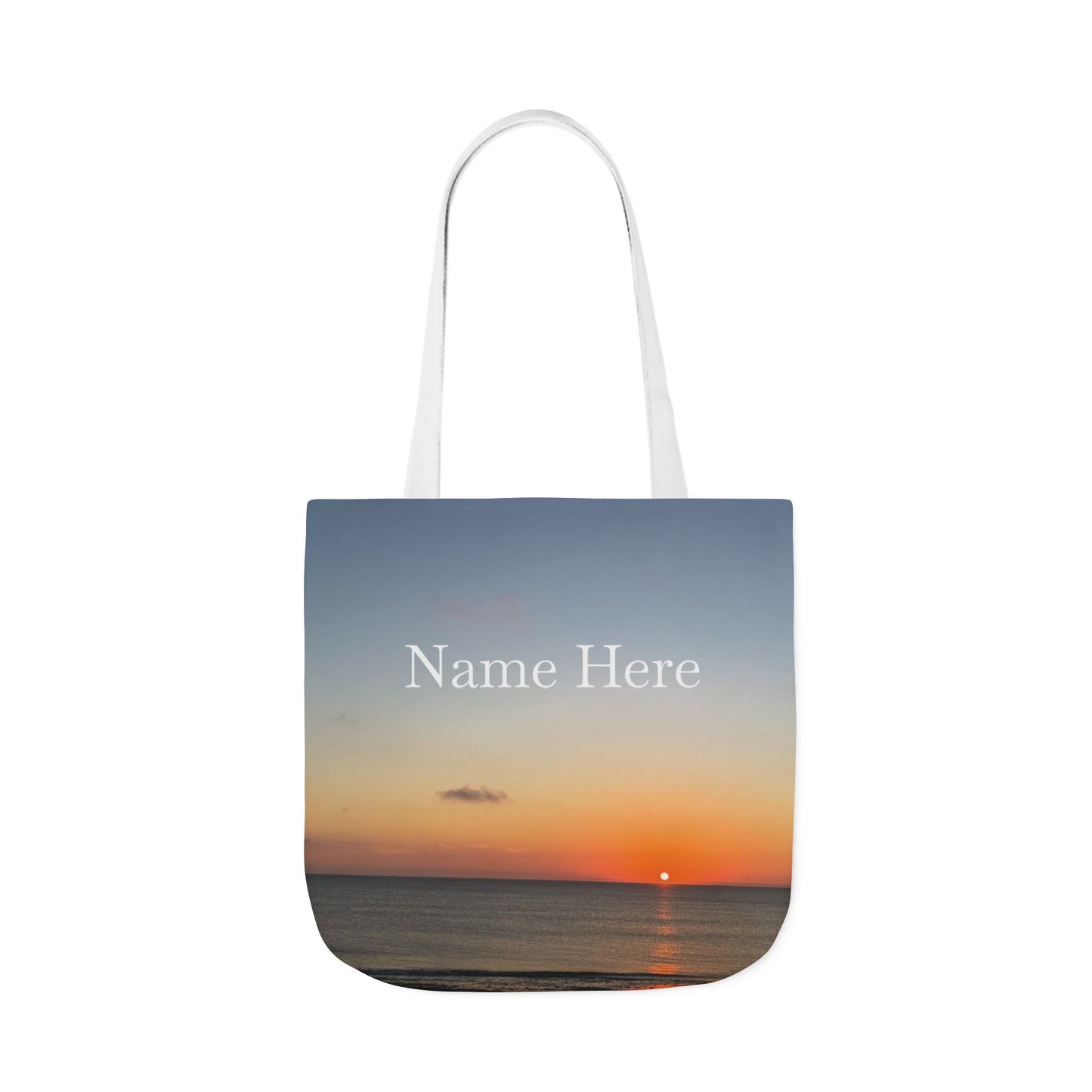 Personalized Everyday Tote Bag 18”x 18” different print on each side.5 Handle Color Options. “Seaside Sunrising Personalized”