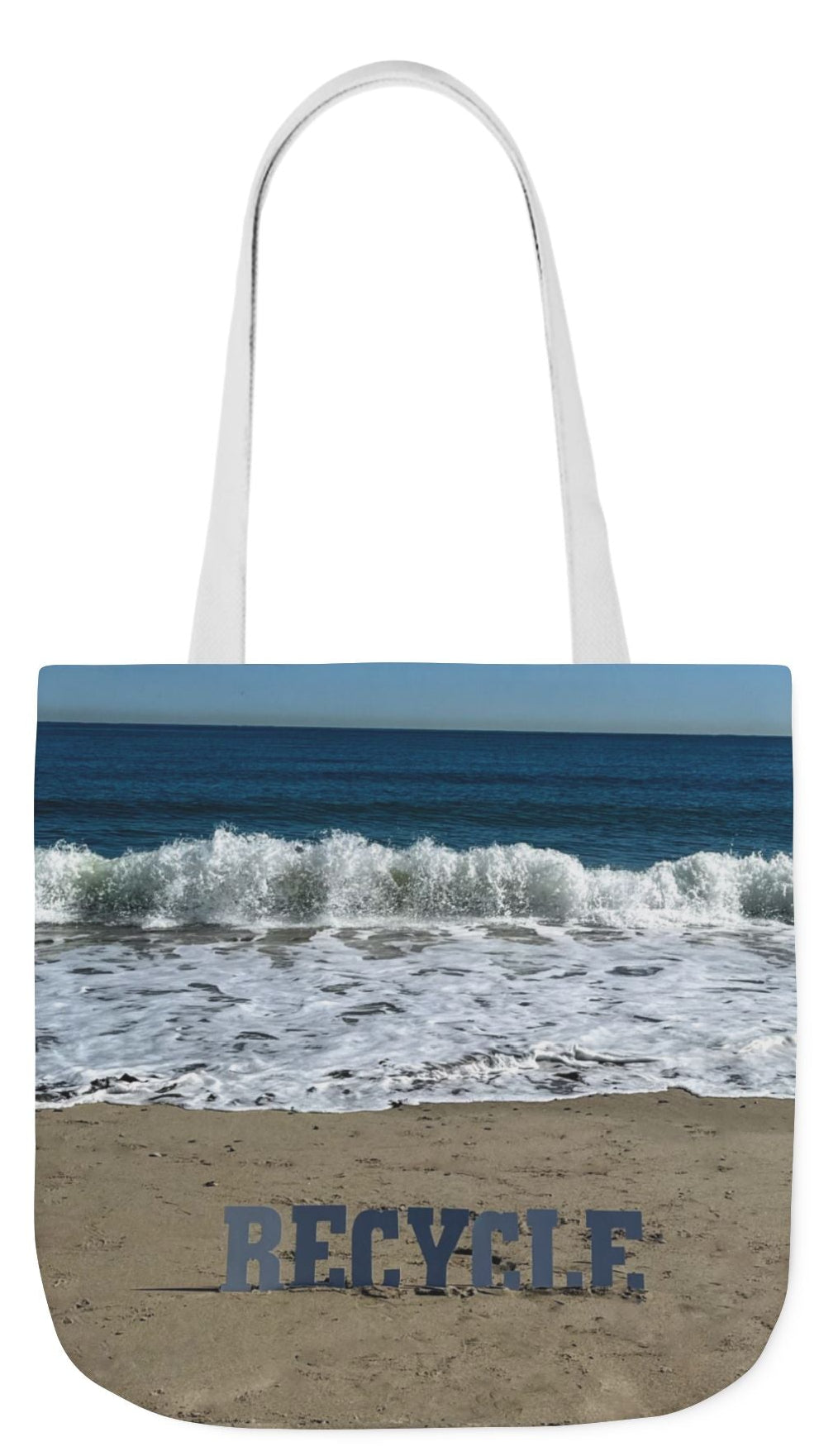Recycle Tote Bag 18” x 18” same print on each side. 5 Handle Color Options. "Beach Recycle Bag"