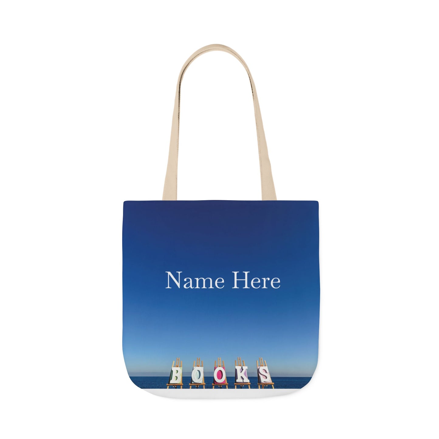 Book Tote Bag 18” x 18” different print on each side.5 Handle Color Options. “Seaside & Beachfront Book Tote Bag Personalized”