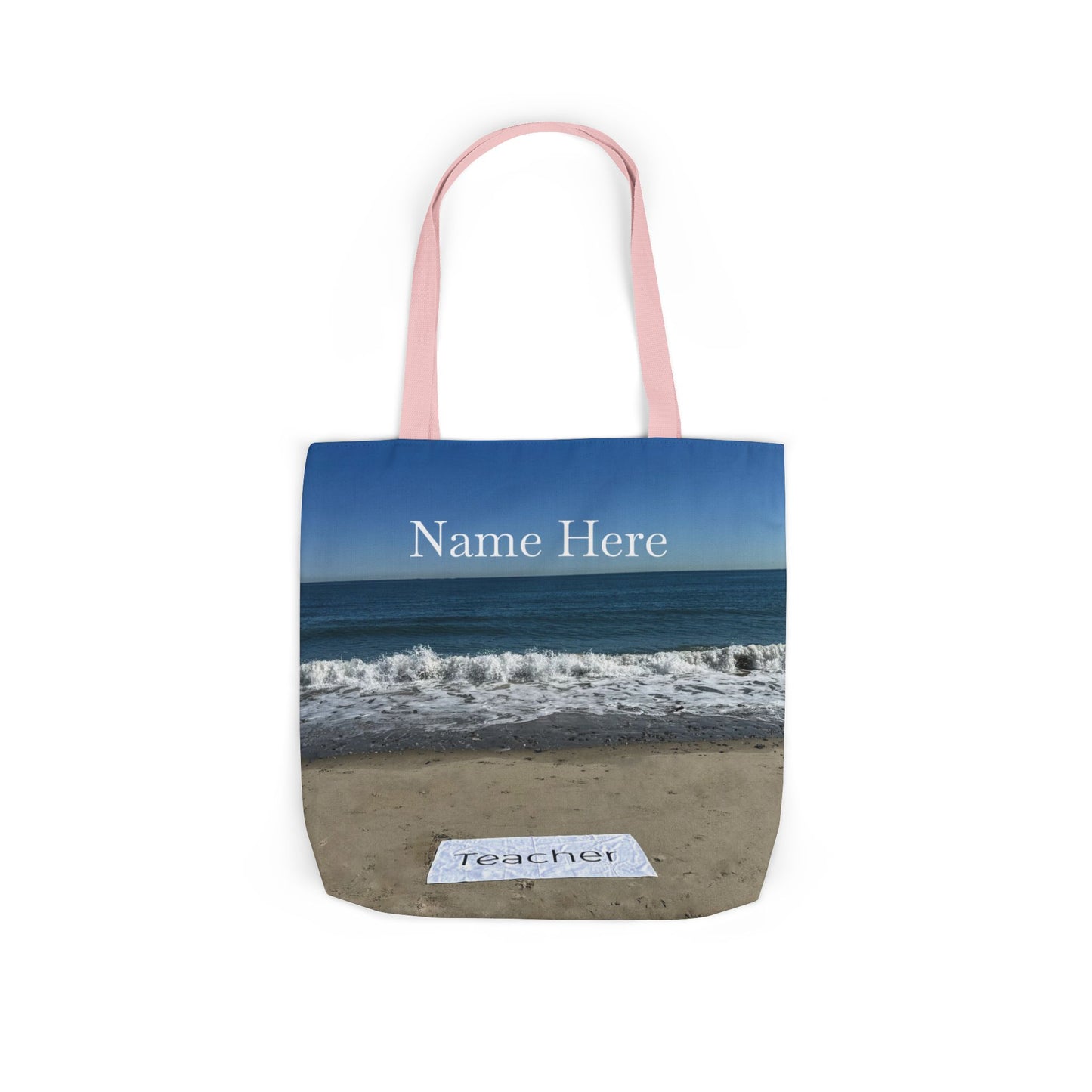 Teacher Tote Bag 18” x 18”  same print on each side. 5 Handle Color Options. “Beachfront Teacher Bag”