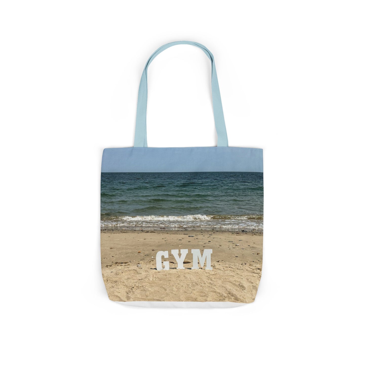 Gym Tote Bag 18” x 18” different print on each side. 5 Handle Color Options. “Seaside & Beach Gym Bag Personalized”