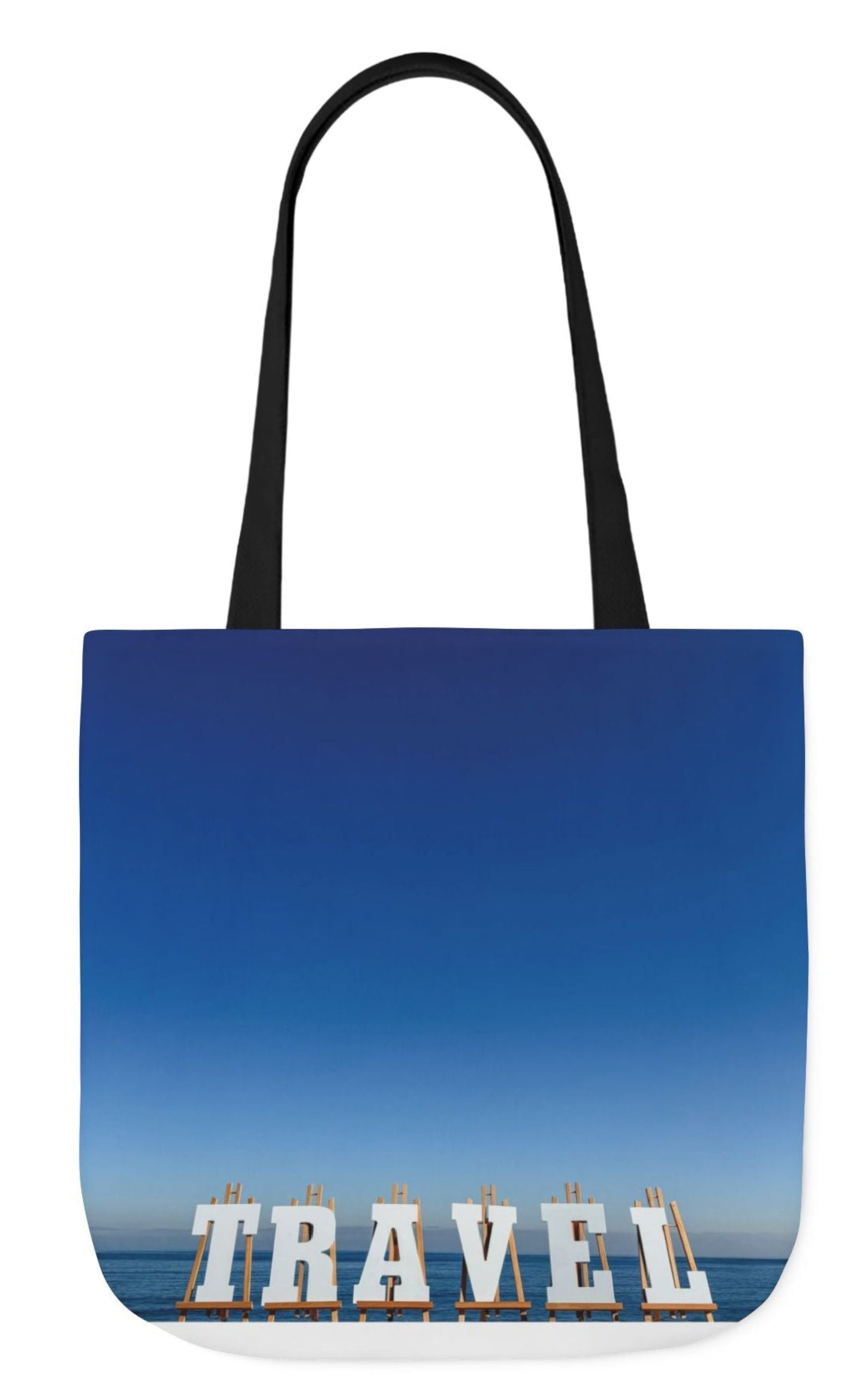 double sided travel tote bag with black handles 18 x 18