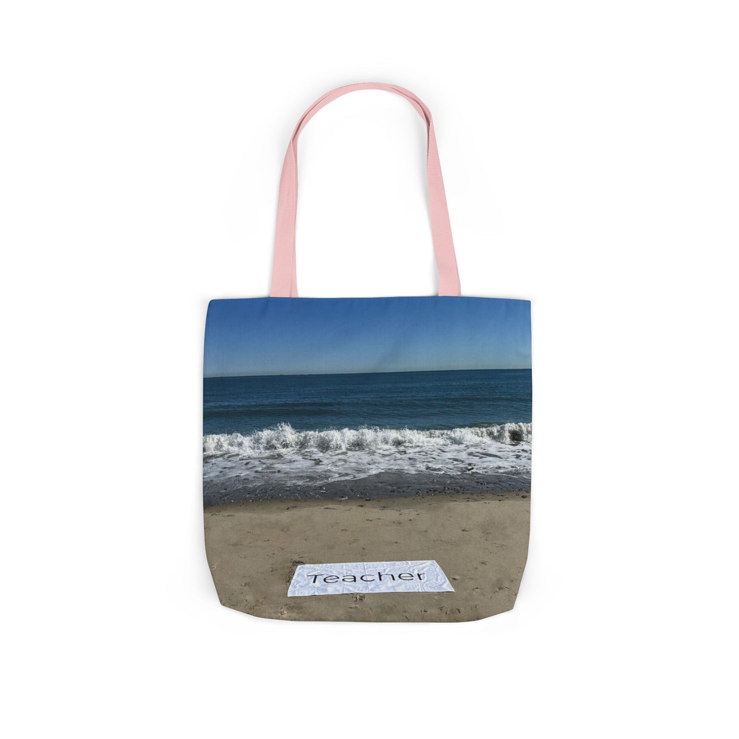 Teacher Tote Bag 18” x 18”  same print on each side. 5 Handle Color Options. “Beachfront Teacher Bag”