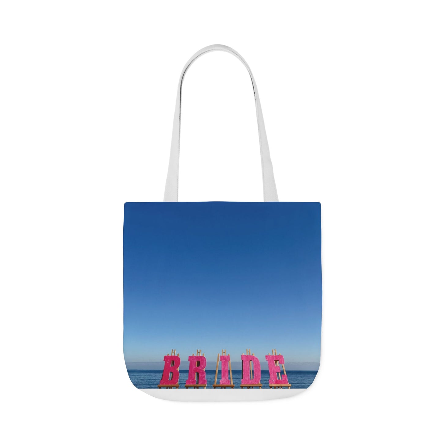 Bride Tote Bag 18" x 18" Same print on each side. Pink or white handle choice. "Seaside Bride Bag"