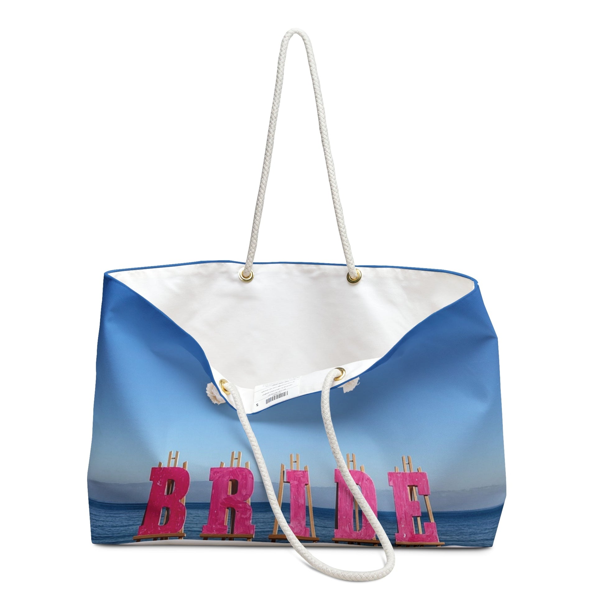 interior view of personalized bride weekender tote bag 24 x 13
