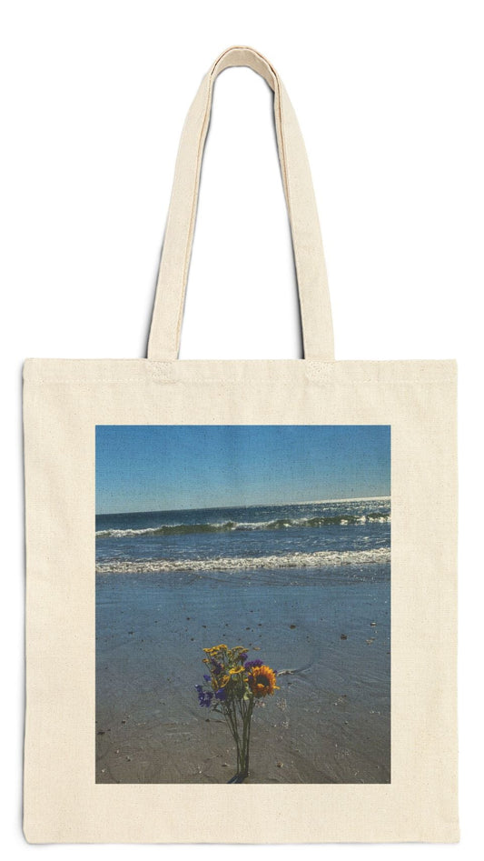 Floral Tote bag Natural Color 15" x 16" Cotton Canvas Print on One Side. "Beachy Flowers"