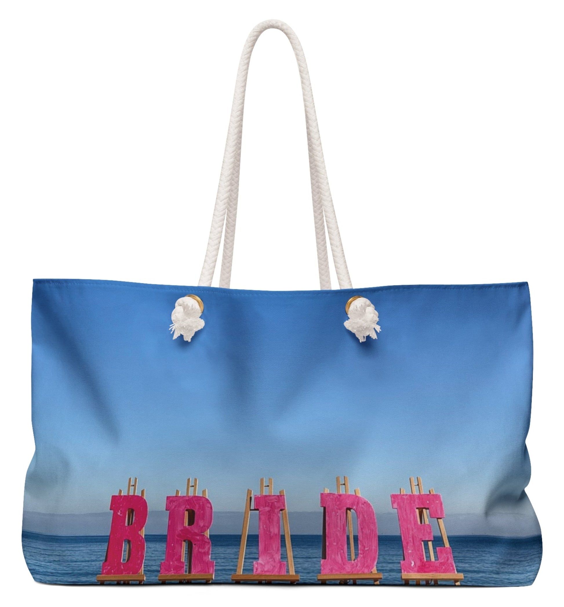 back of personalized weekender bride tote bag 24 x 13