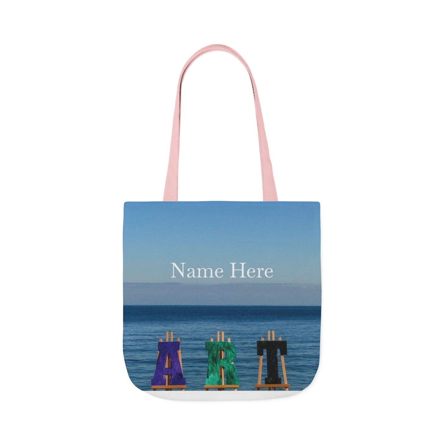 Art Tote Bag 18" x 18" same print on each side, 5-Color Handle options. "Seashore Art Personalized”
