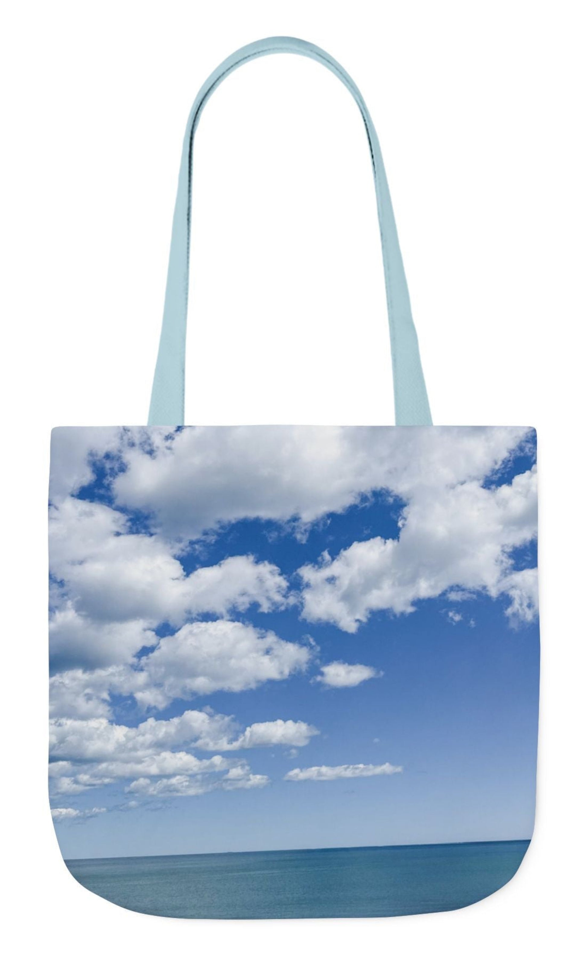 pet tote bag seaside bright white clouds 18 x 18 blue handles
