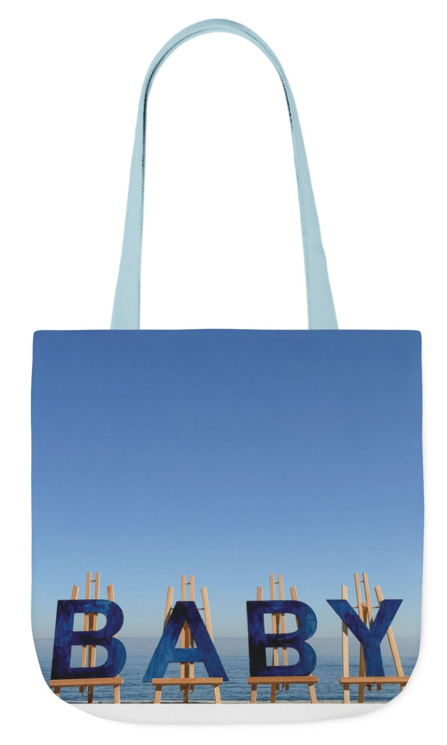 baby boy personalized tote bag blue handles 18" x 18" double sided print baby gift