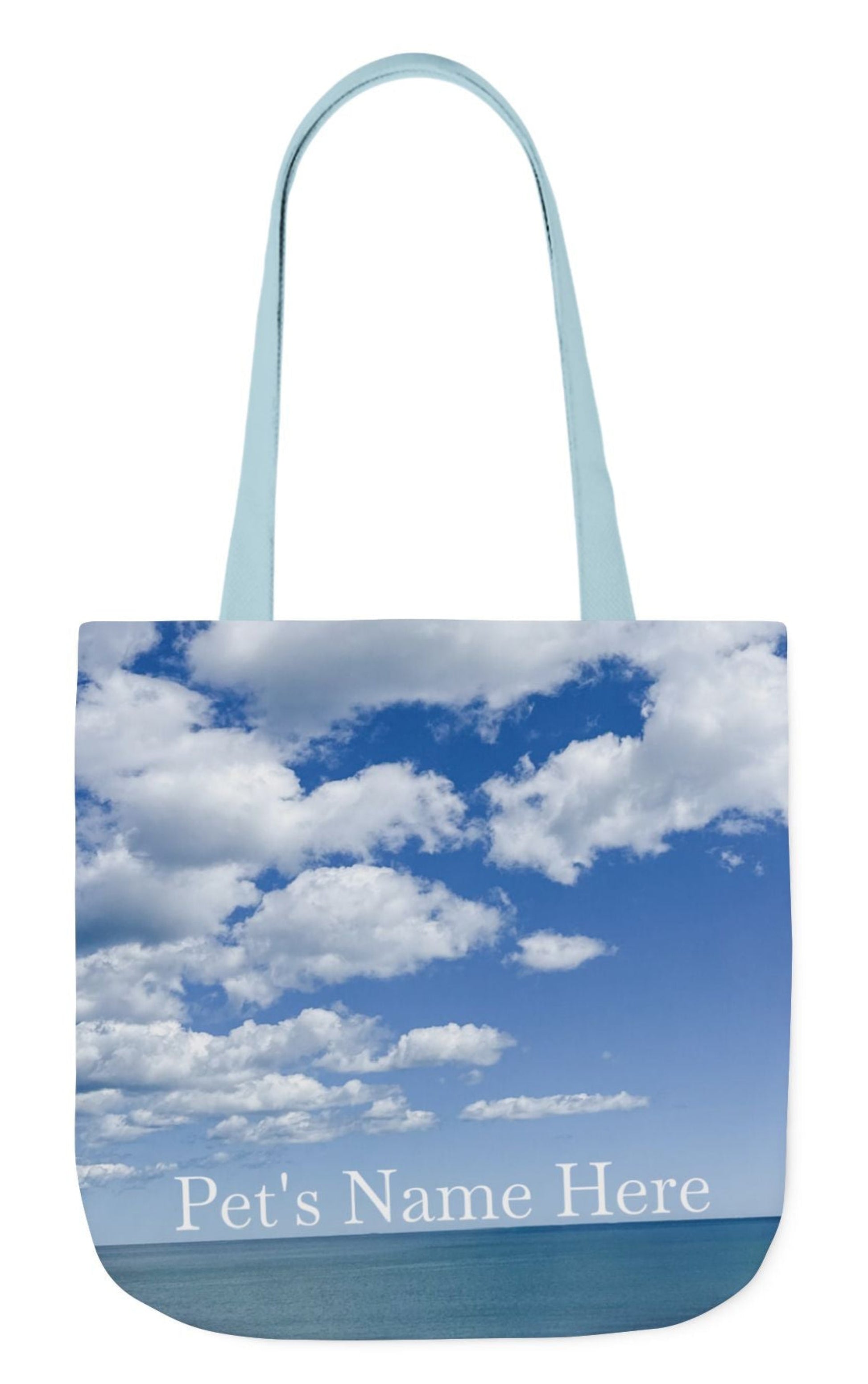 seaside bright clouds with pet's name blue handles 18 x 18