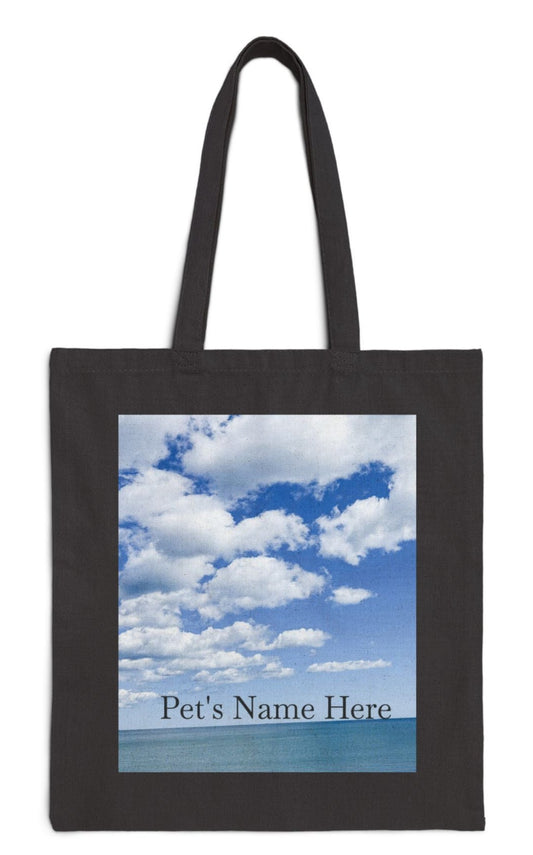 pet's name tote bag in black 15 x 16 seaside bright sky