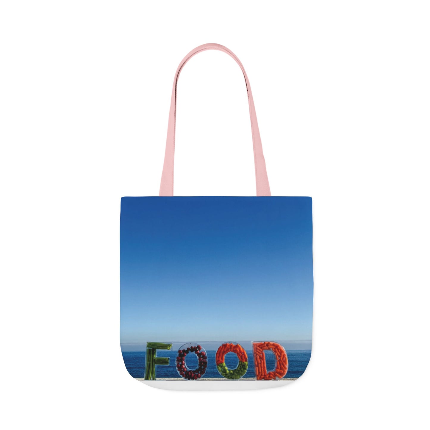 Food Tote Bag 18" x 18" Same Print on Both Sides, 4 Handle Color Options, "Seaside Veggie Food Bag"