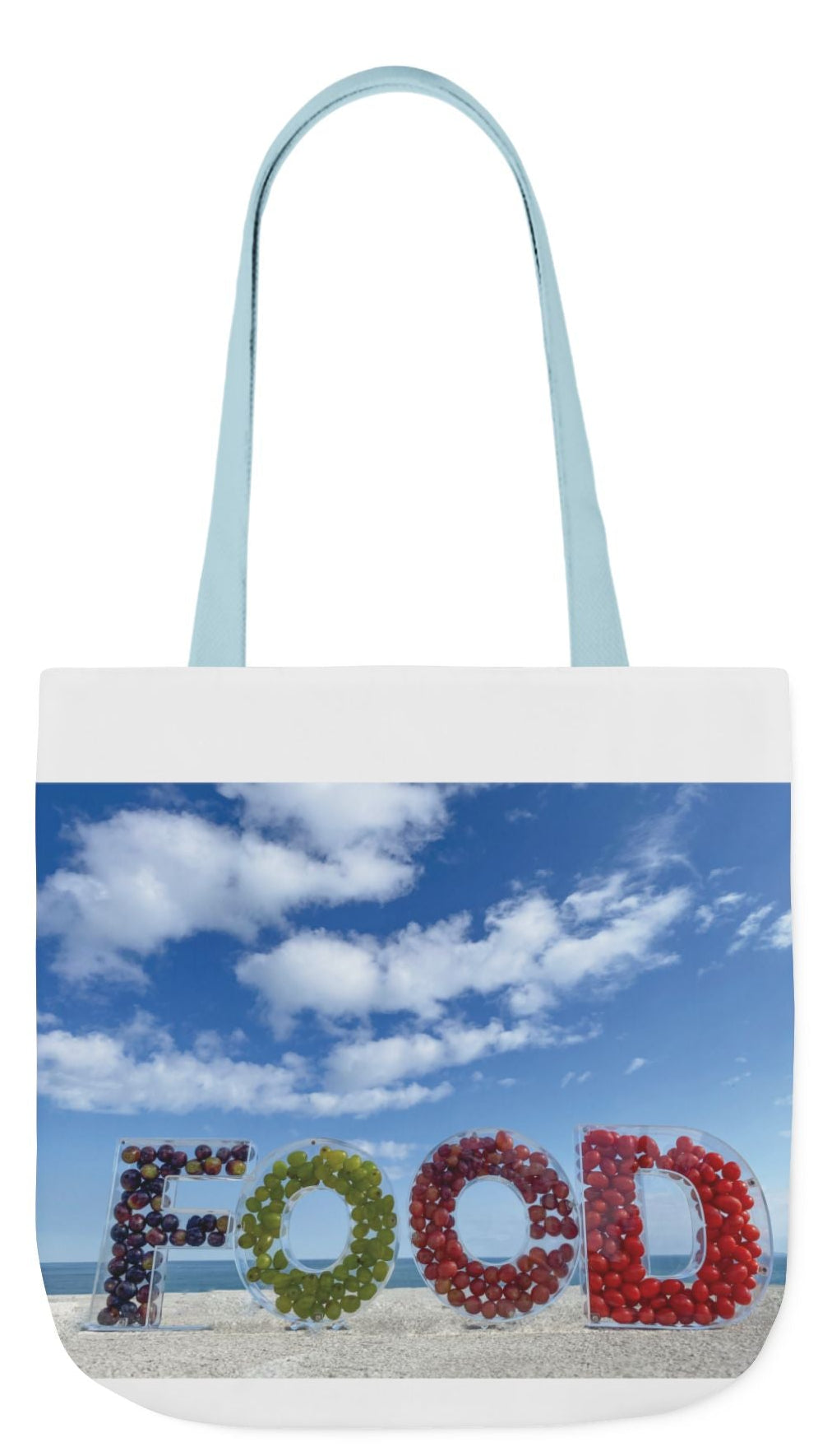 Food Tote Bag 18" x 18" Same Print on Both Sides, 4 Handle Color Options, "Seashore Food Bag"