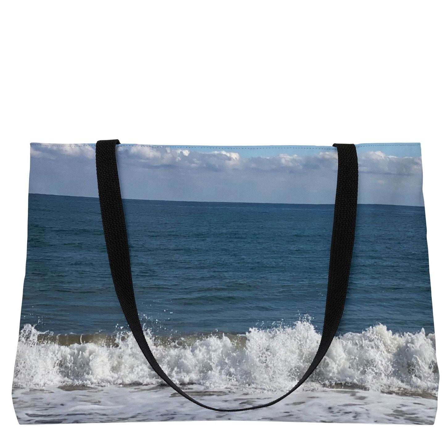 All Purpose Weekender Tote Bag 24" x 13" Different Print on Each Side. "Shore Bird & Big Waves"