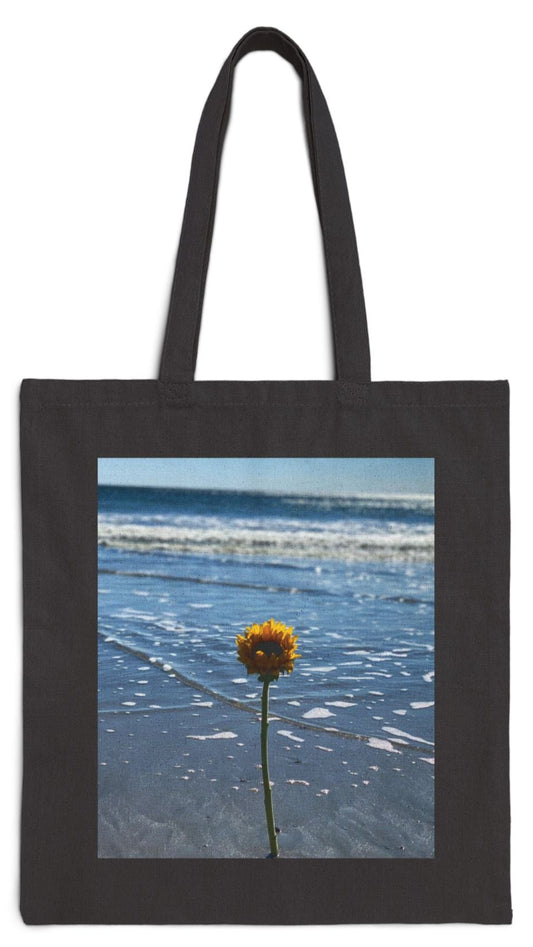 Floral Tote Bag Black 15” x 16” Cotton Canvas Print on One Side. "Seaside Flower"