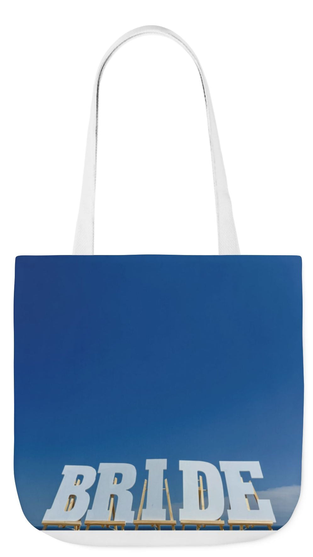 Bride Tote Bag 18" x 18" same print on each side. Pink or White handles option. "Bright Sky Bride Bag"