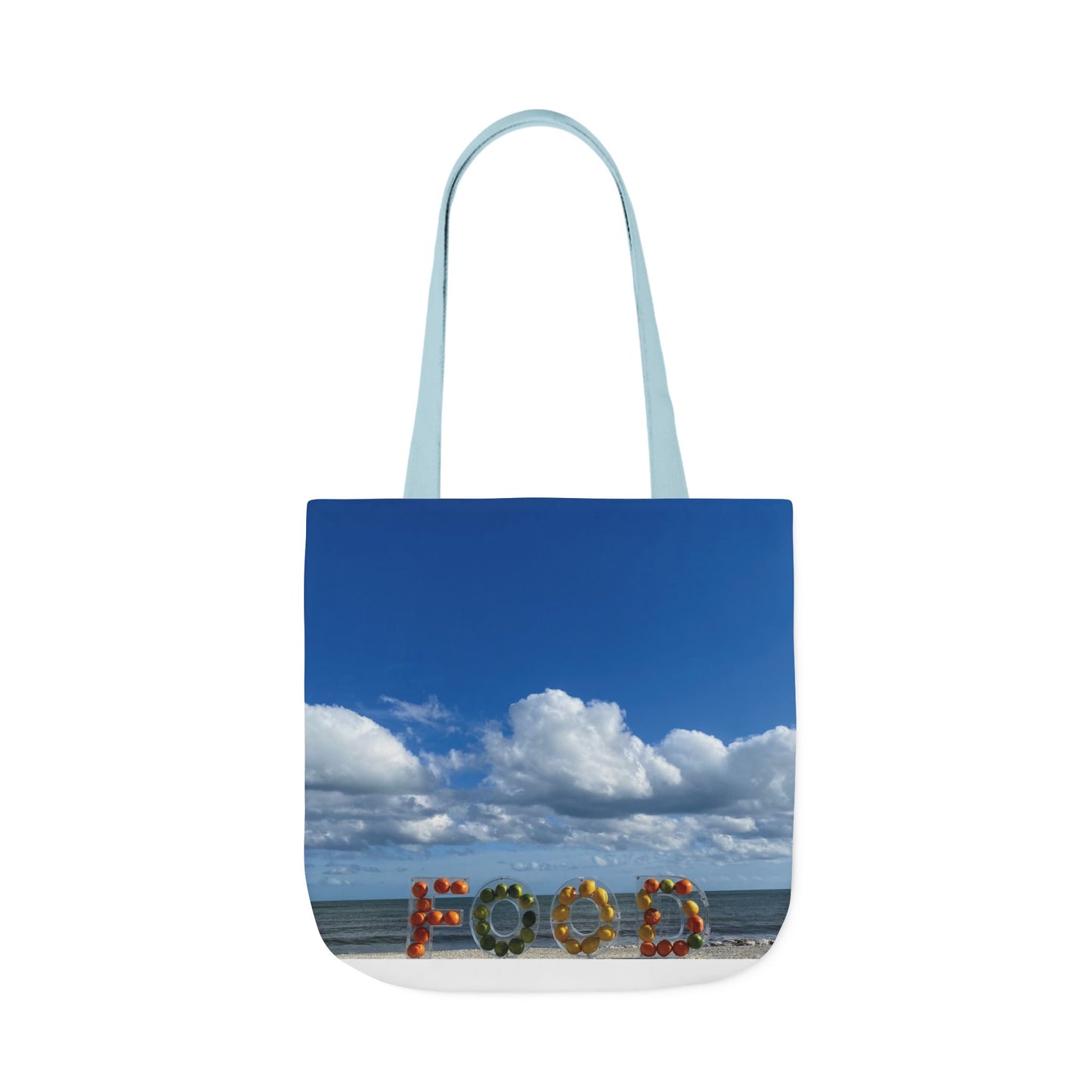 Food Tote Bag 18" x 18" with the Same Print on Both Sides and 4 handle color options. "Beachy Food Bag"