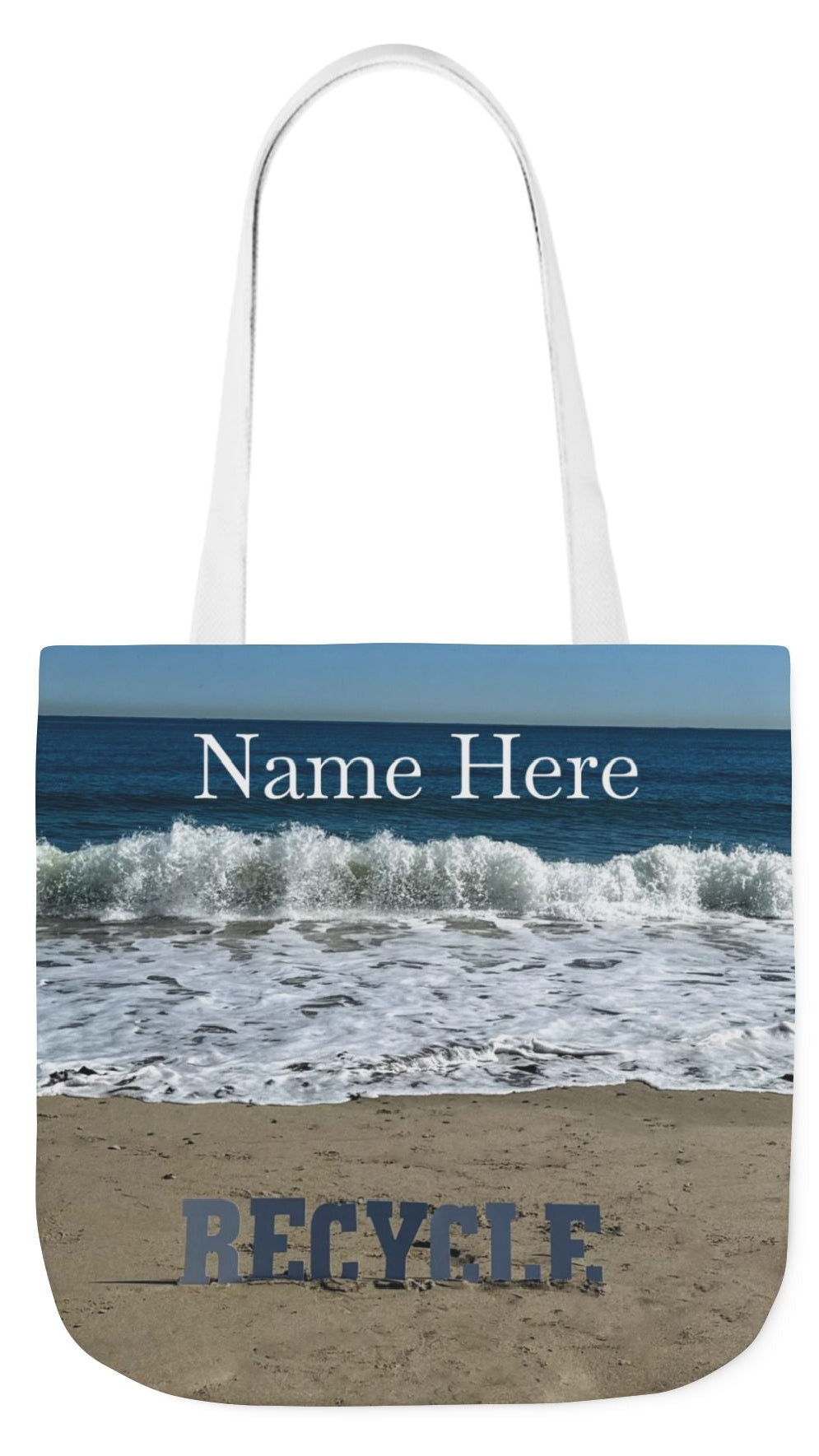 Recycle Tote Bag 18” x 18” same print on each side. 5 Handle Color Options. "Beach Recycle Bag Personalized”
