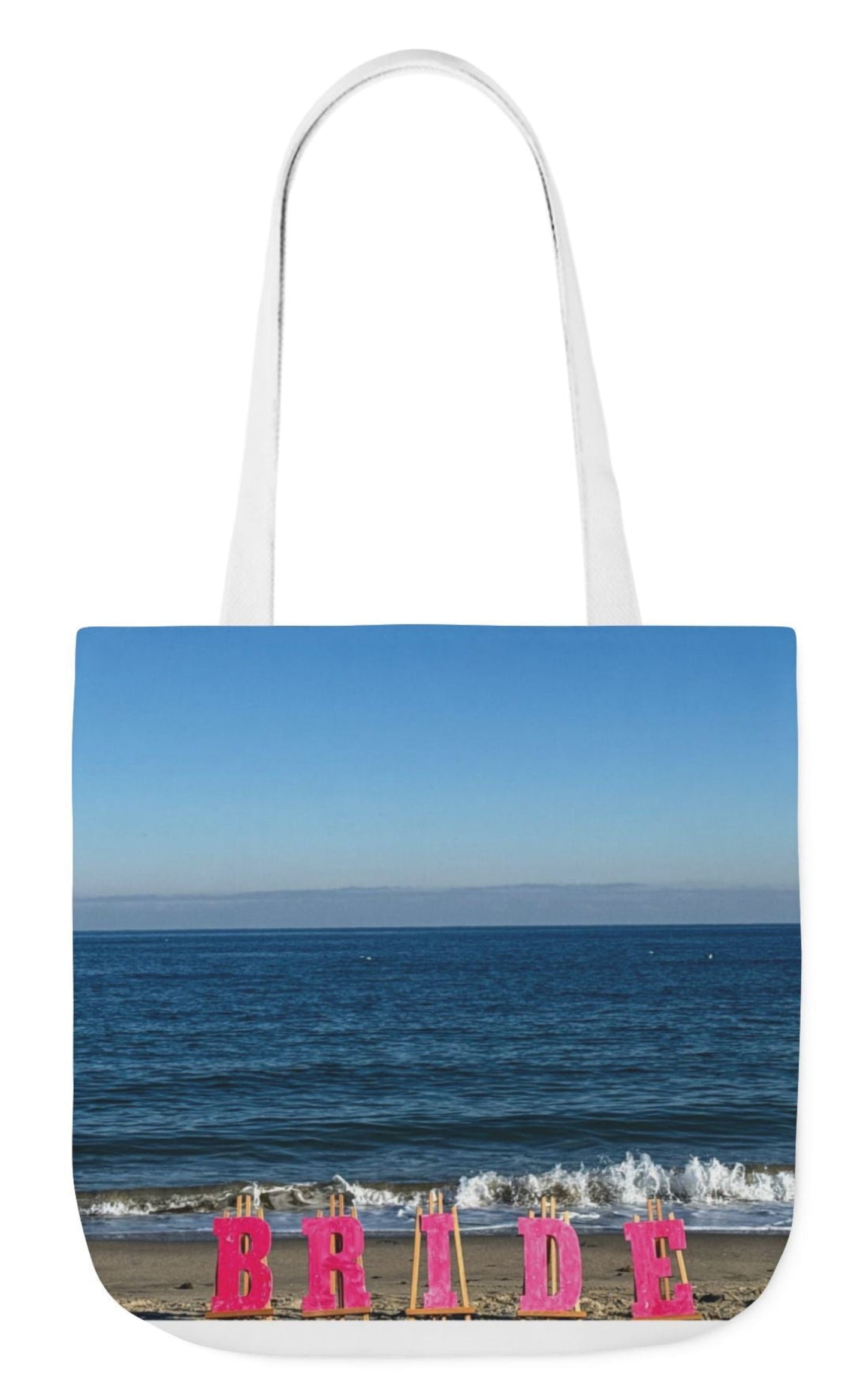 beach bride tote bag with white handles