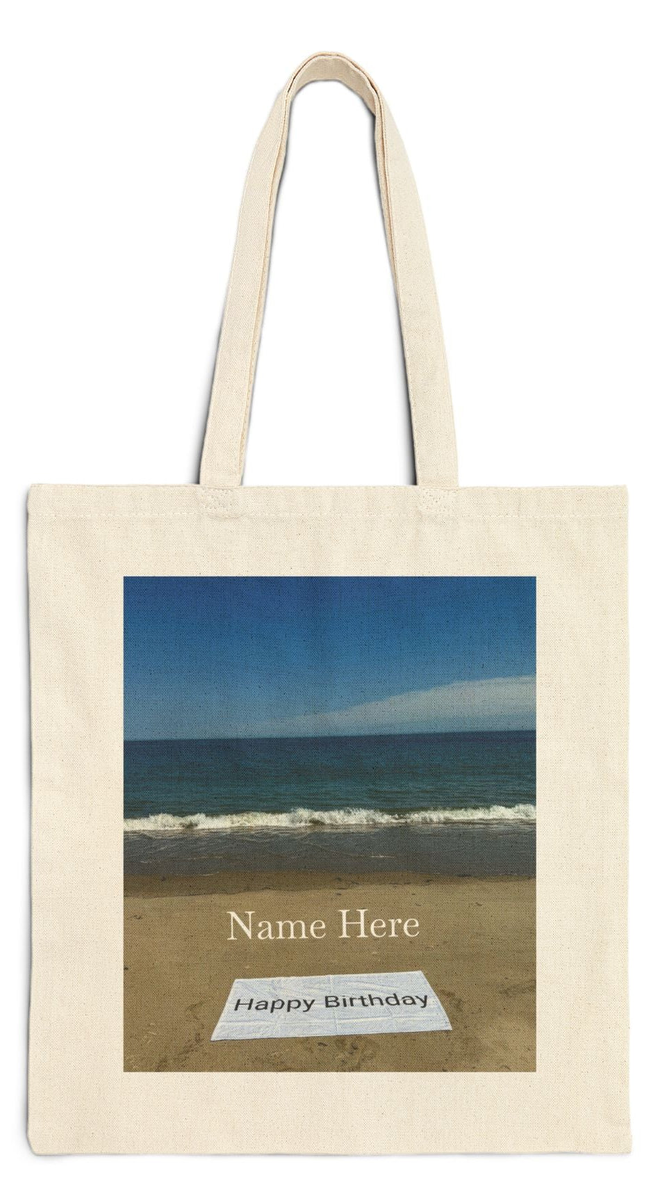 Birthday Tote Bag Natural Color 15" x 16" Cotton Canvas Print on One Side. "Beach Sand Birthday" Personalize it)