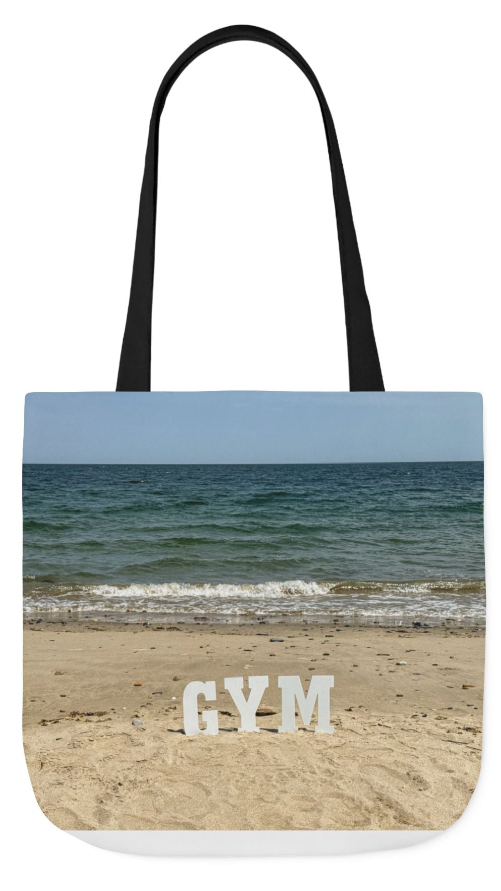 Gym Tote Bag 18” x 18” different print on each side. 5 Handle Color Options. “Seaside & Beach Gym Bag”