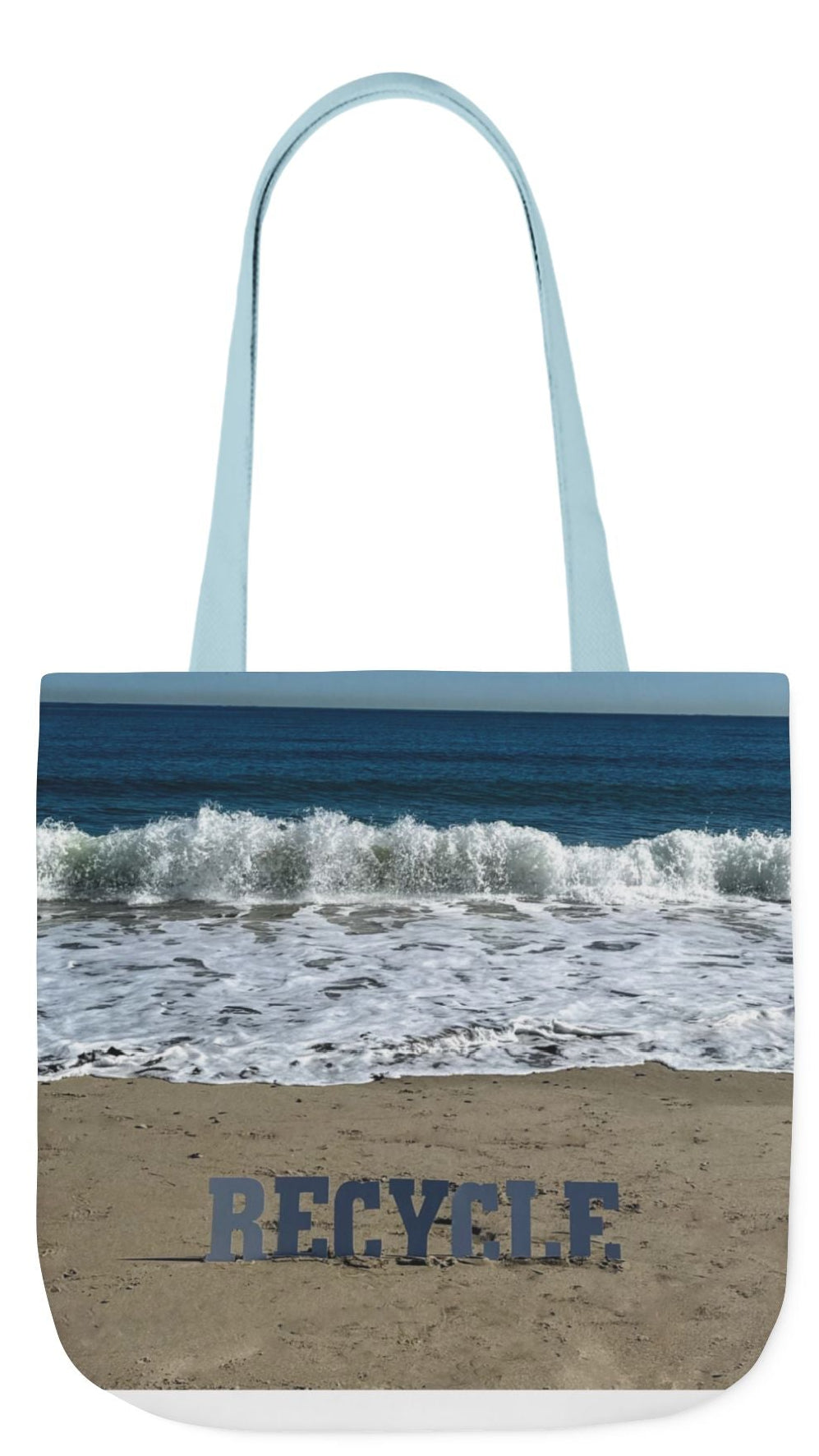 Recycle Tote Bag 18" x 18" different print on each side. 5 Handle Color Options. "Beach Recycle & Seaside Recycle Bag Personalized”