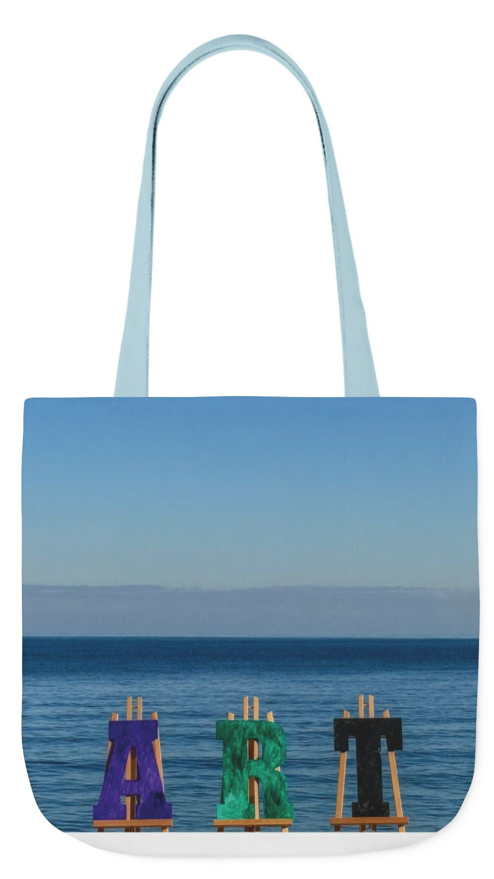 Art Tote Bag 18" x 18" same print on each side, 5-Color Handle options. "Seashore Art"