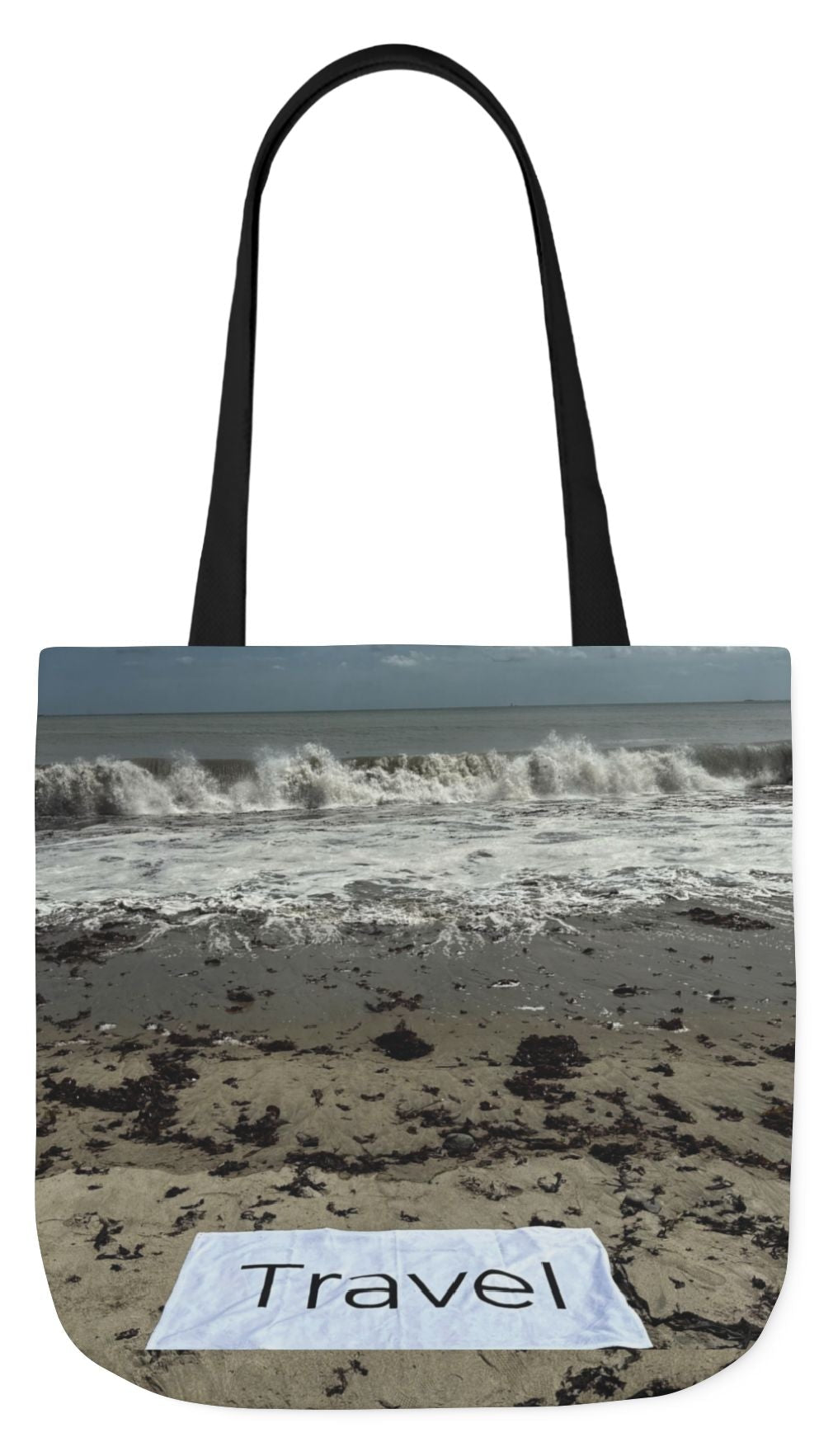 Travel Tote Bag 18” x 18” Same Allover Print on each Side. 4 Handle Color Options. “Wild Waves Travel Bag”