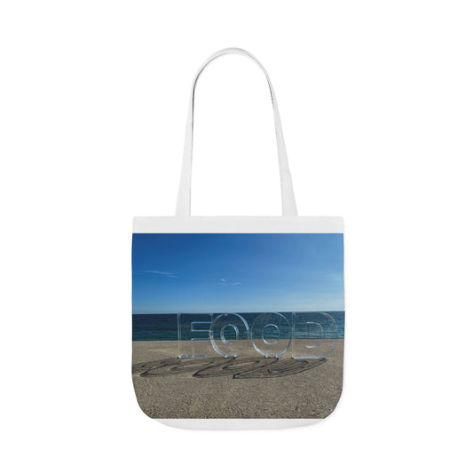 Food Tote Bag 18" x 18" Different Print on each side. 4 Handle Color Choices. "Seaside Food Reflections Bag"