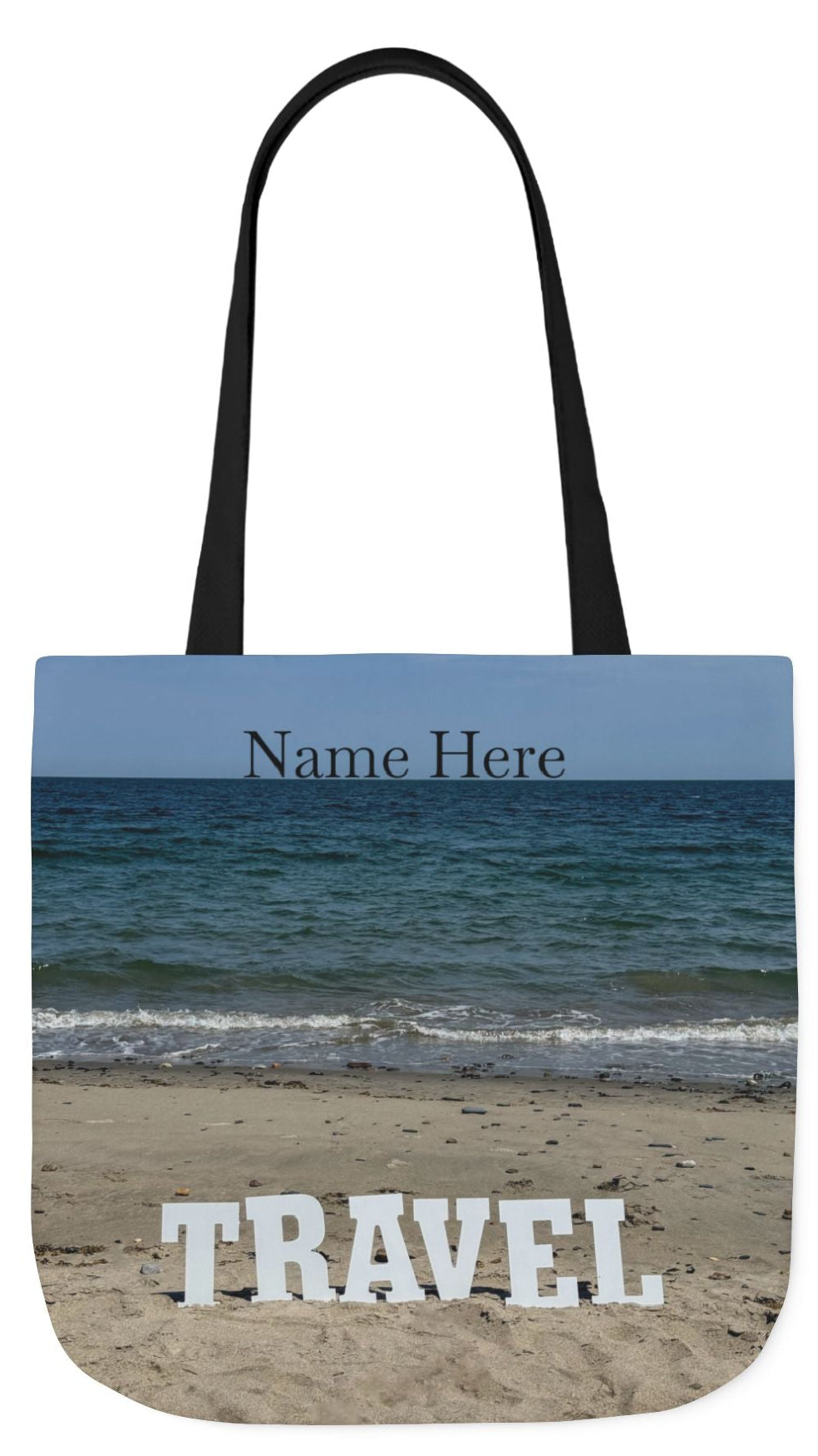 Travel Tote Bag 18” x 18” Same Allover Print on Each Side. 4 Different Handle Color Options. “Beach Travel Bag”(Personalize it)