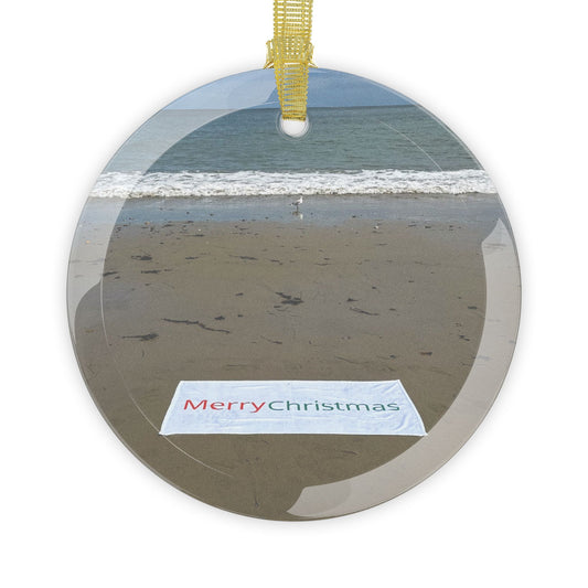Christmas Glass Ornament "Merry Christmas with Seagull"