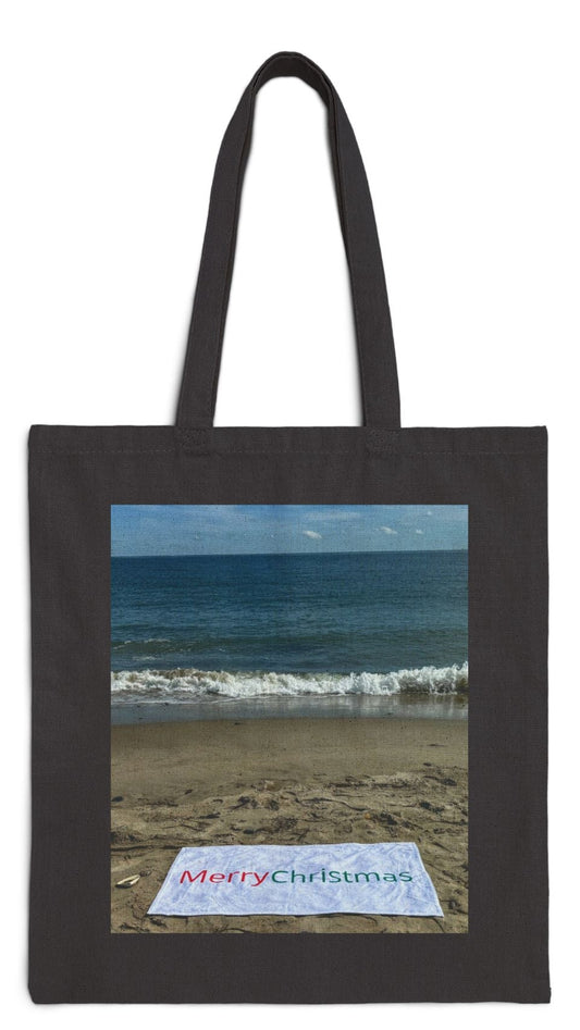 Christmas Cotton Canvas Black Tote Bag 15" x 16" Print on One Side "Beach Christmas with Seagull"