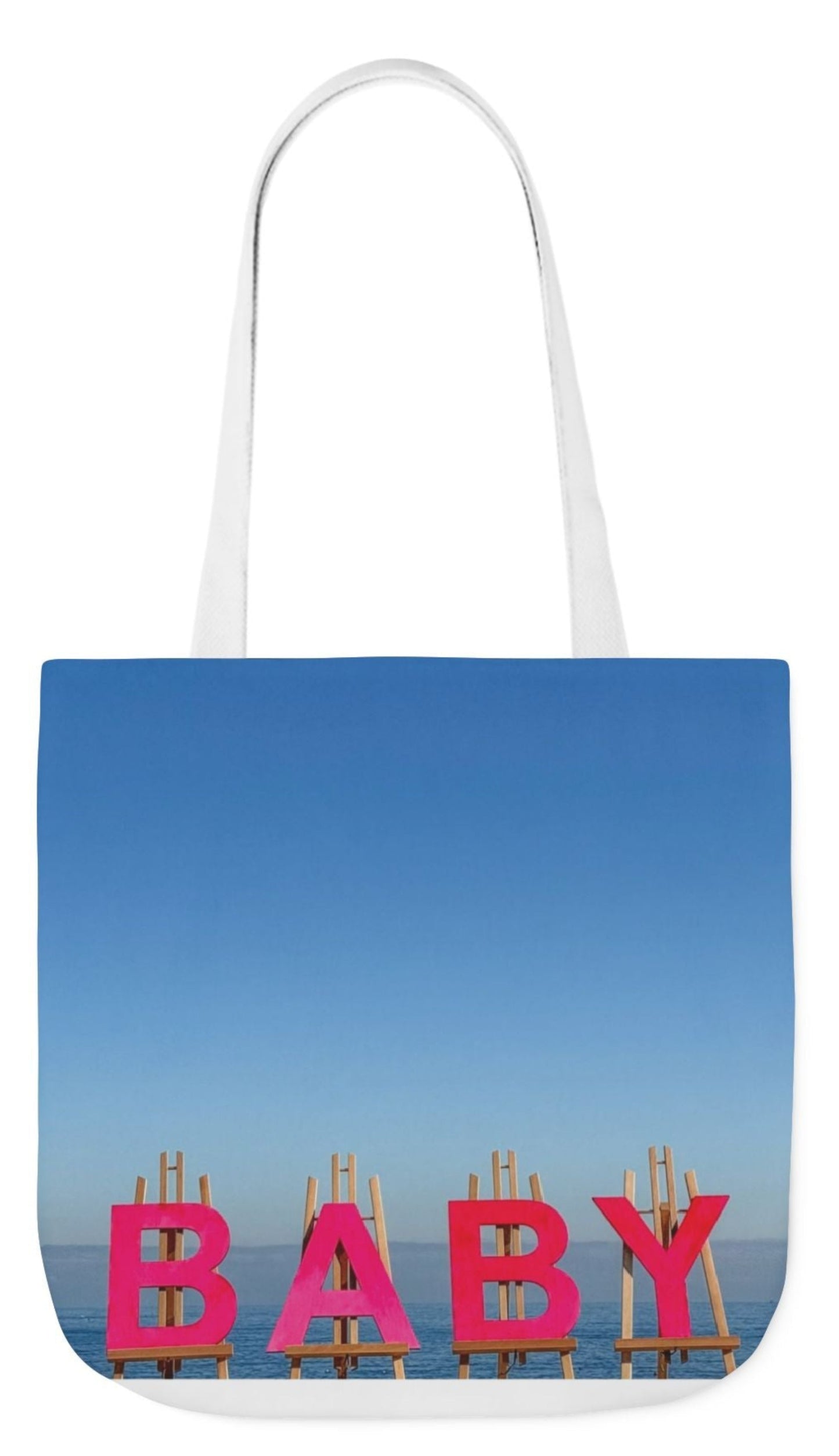 baby girl tote bag white handles double sided print 18" x 18'