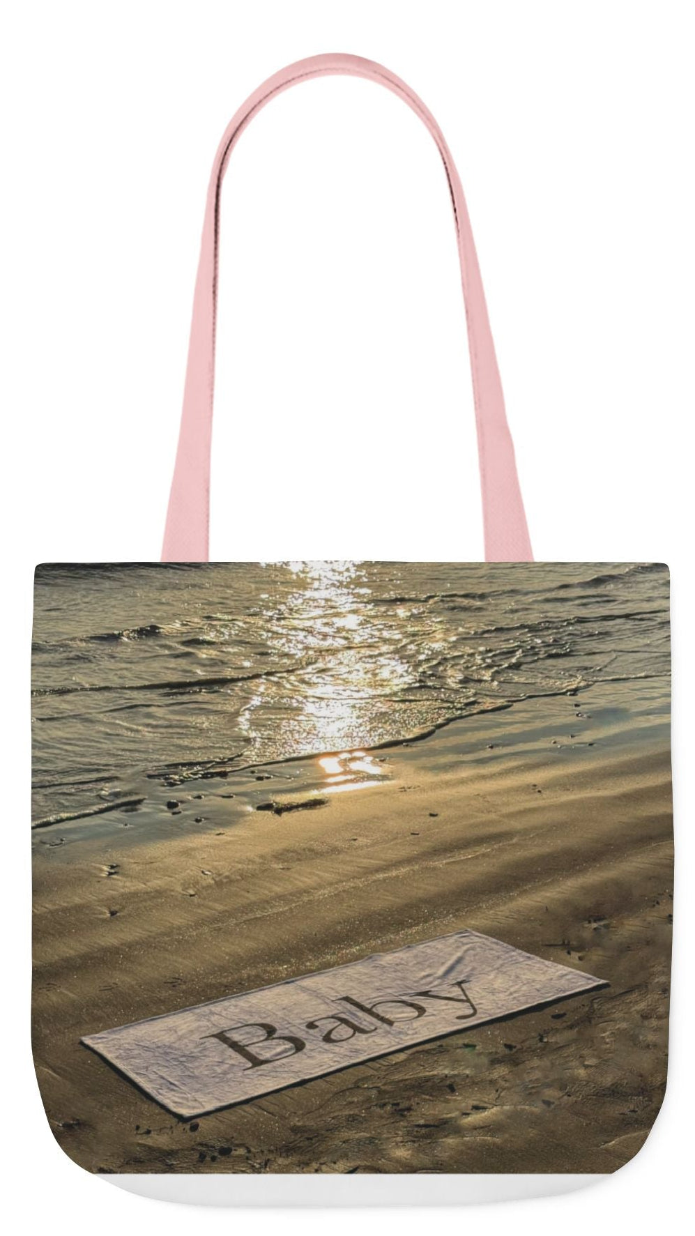 Baby Tote Bag 18" x 18" same print on each side. White, Blue or Pink Handles Choice. "Sunny Seaside Baby Tote Bag Personalized"