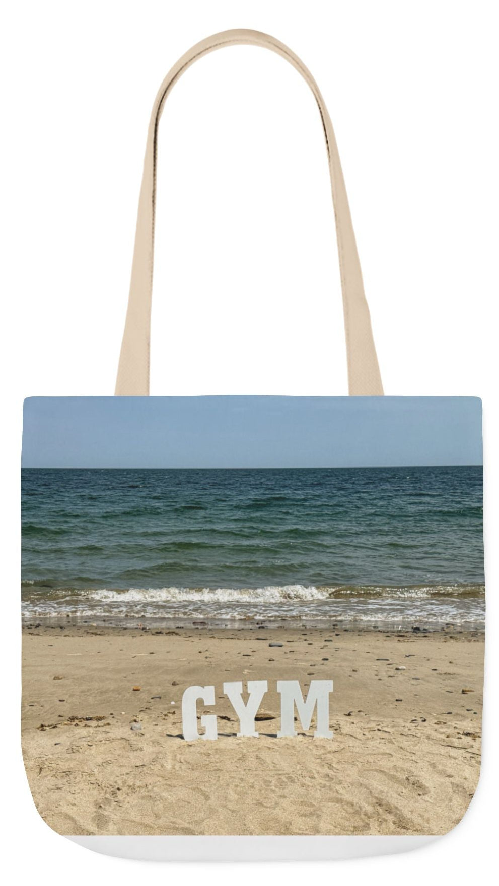 Gym Tote Bag 18” x 18” different print on each side. 5 Handle Color Options. “Seaside & Beach Gym Bag”