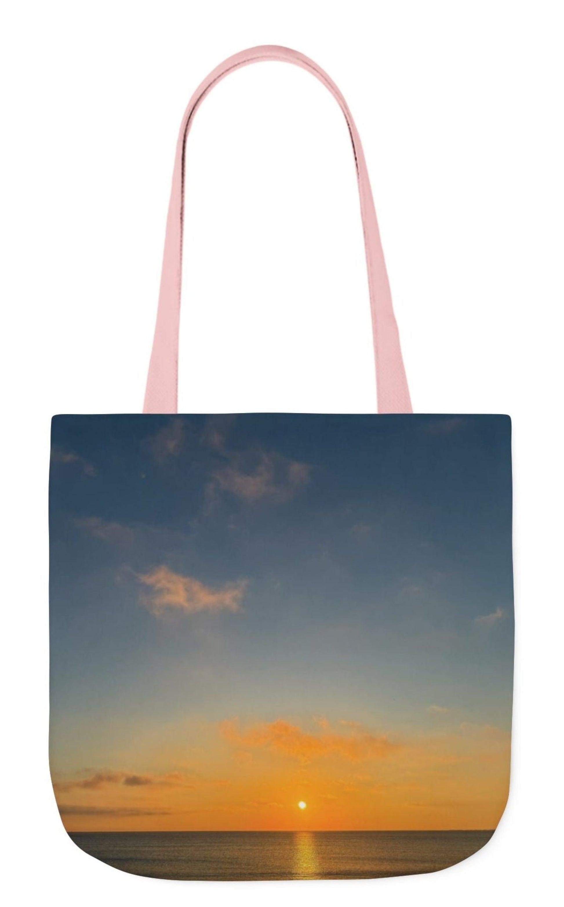 back of pet's name tote bag pink handles sunrising