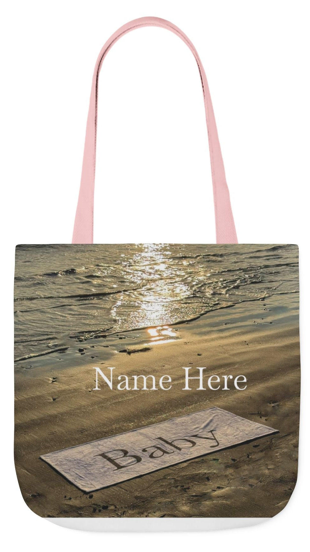 Baby Tote Bag 18" x 18" same print on each side. White, Blue or Pink Handles Choice. "Sunny Seaside Baby Tote Bag Personalized"