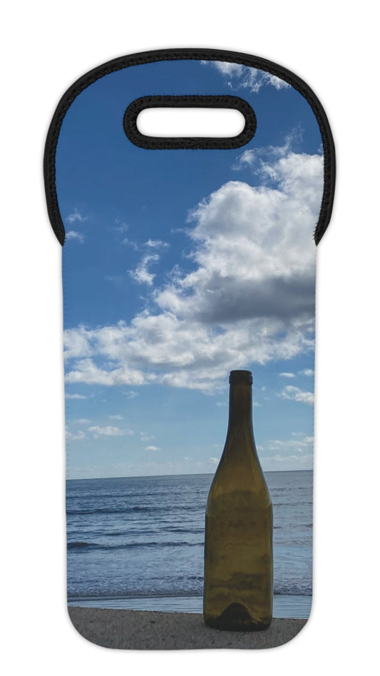 Wine Tote Bag for 1 Bottle with Same Print on Both Sides. "Shoreline Cloud Bottle"