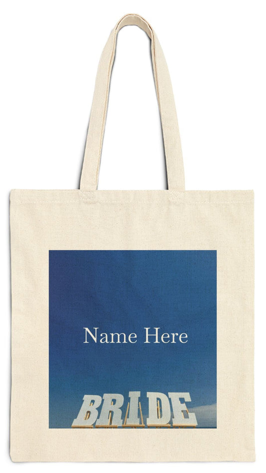 Bride Tote Bag Natural Color 15" x 16" Cotton Canvas Print on One Side. "Bride Bag Bright Sky" (Personalize it)