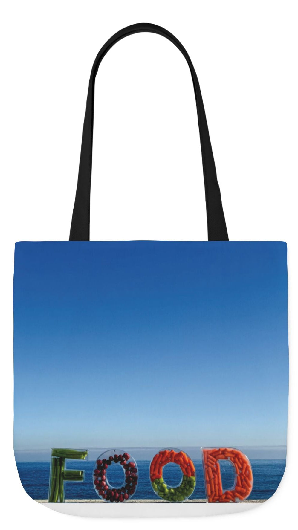 Food Tote Bag 18" x 18" Same Print on Both Sides, 4 Handle Color Options, "Seaside Veggie Food Bag"