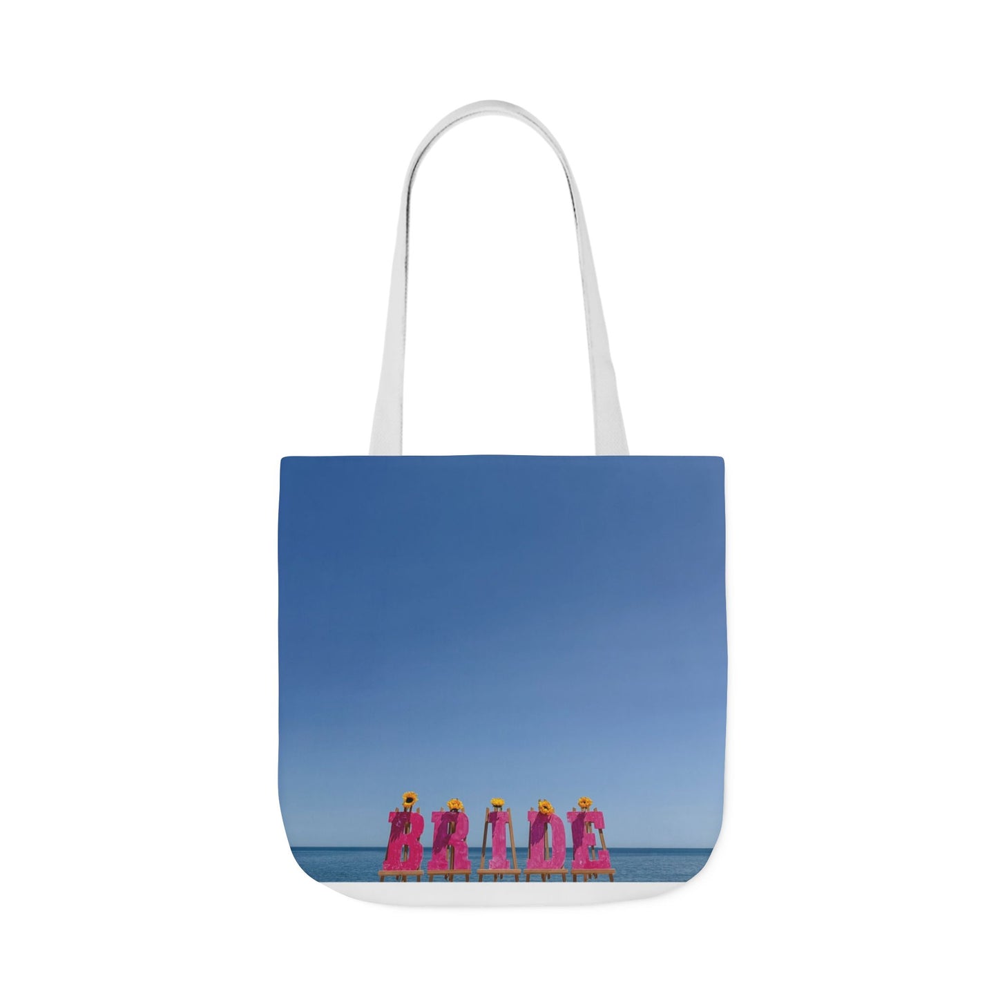 Bride Tote Bag 18" x 18" same print on each side. Pink or White Handles option. "Shoreline Bride Bag Personalized"