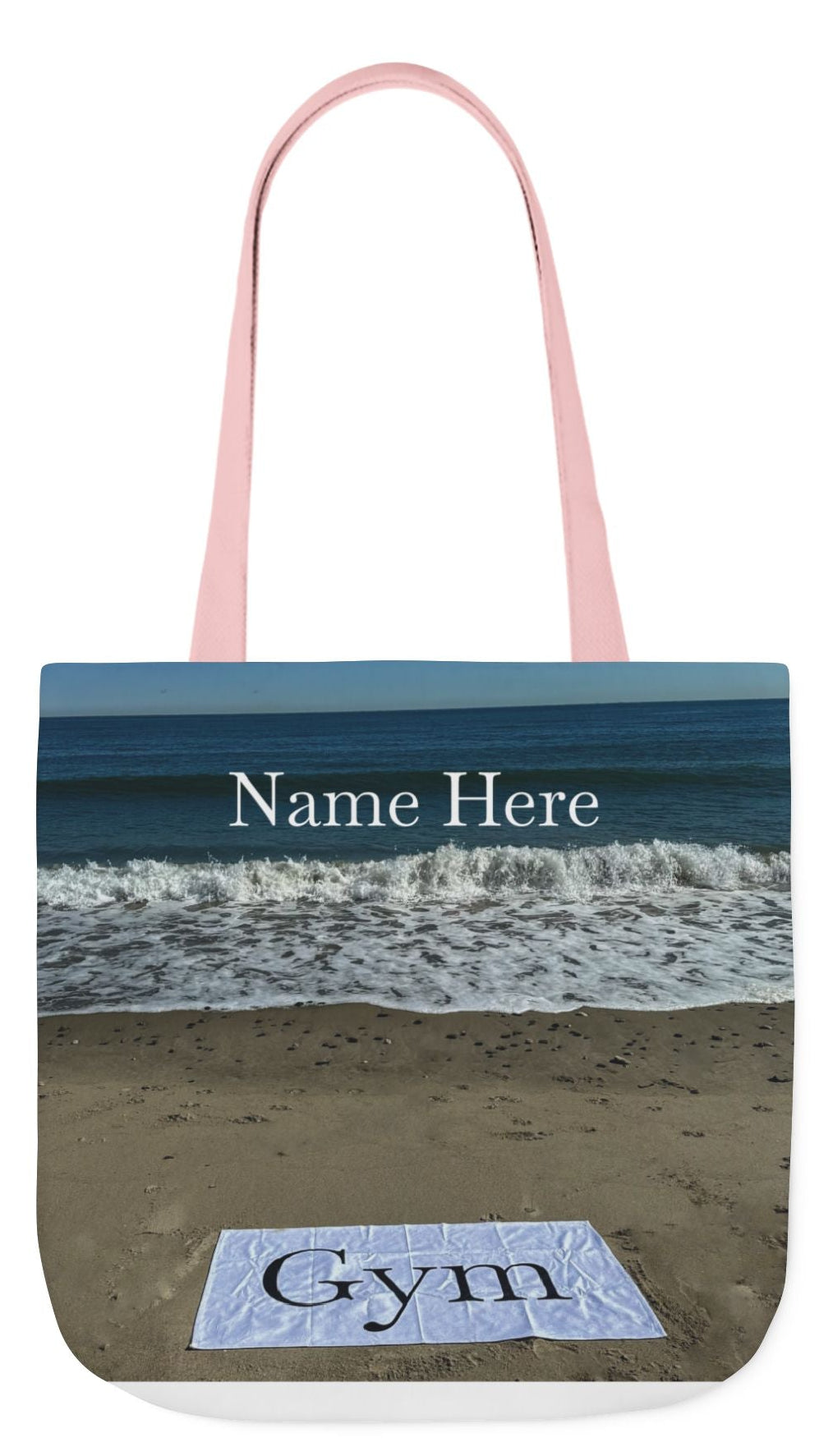 Gym Tote Bag 18” x 18” same print on each side. 5 Handle Color Options. "Beachfront Gym Bag Personalized"