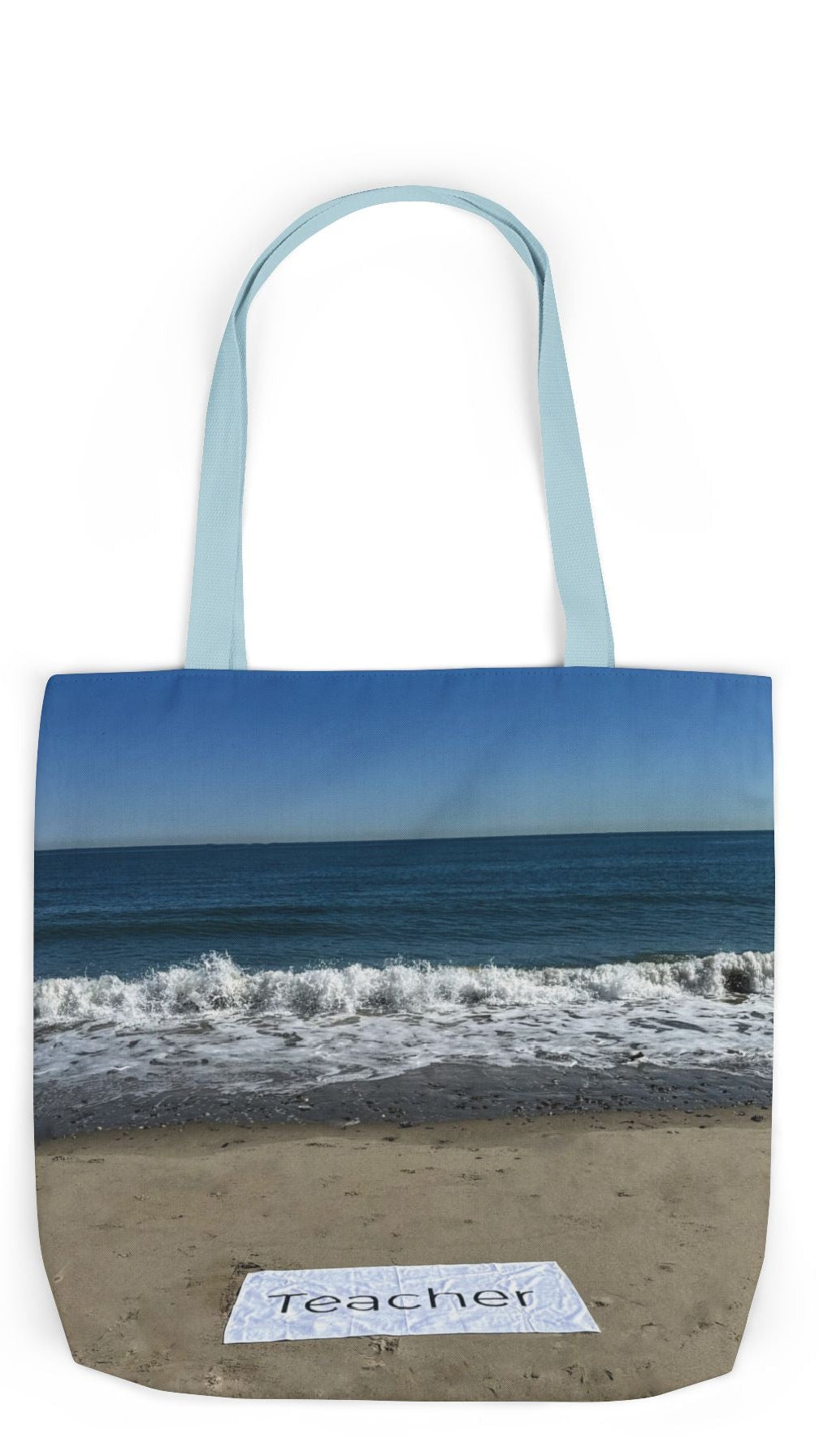 Teacher Tote Bag 18” x 18”  same print on each side. 5 Handle Color Options. “Beachfront Teacher Bag”