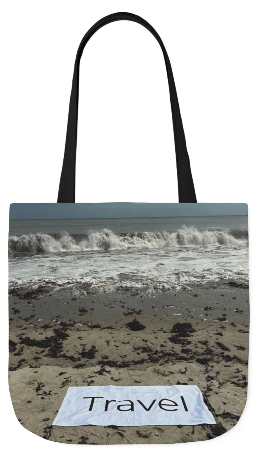 Travel Tote Bag 18” x 18” Same Allover Print on each Side. 4 Handle Color Options. “Wild Waves Travel Bag”