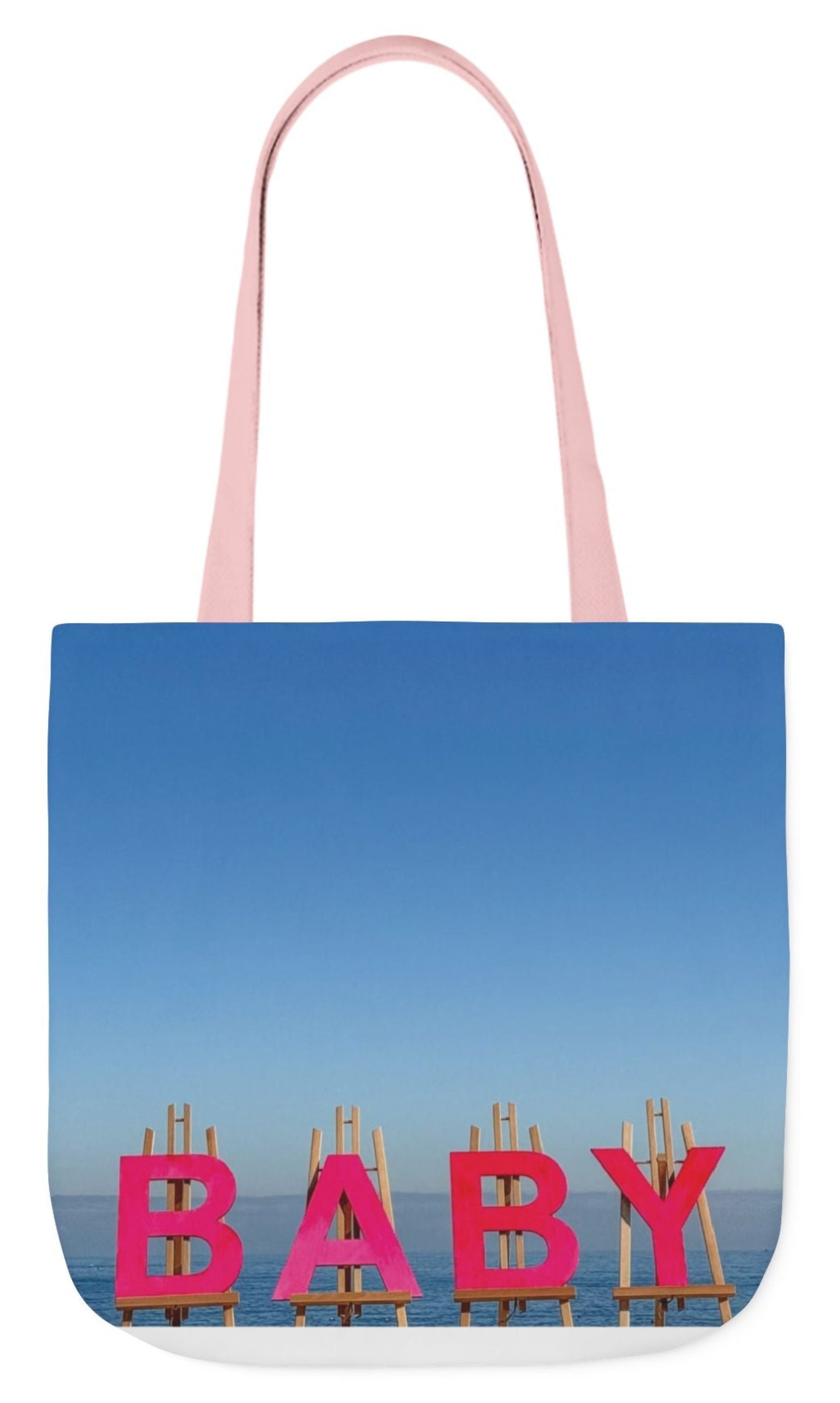 baby girl tote bag pink handles 18" x 18' double sided print baby gift
